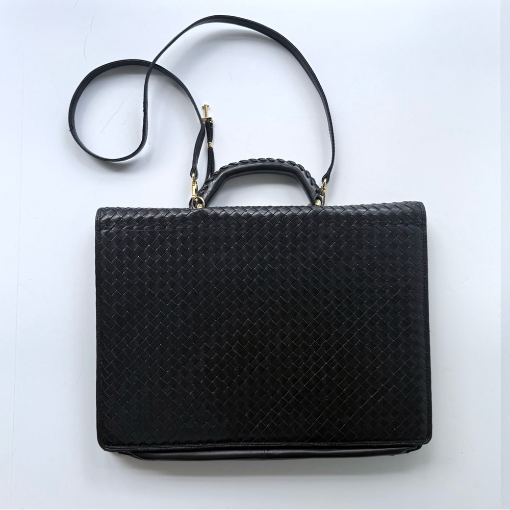 Vintage Florence Leather School / Scuola Del Cuoio Black Woven Leather Briefcase - Picture 3 of 16